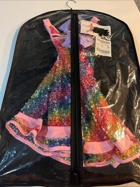 Girls' Rainbow Sequin Formal Dress with Pink Trim